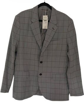 Reserved men's slim-fit tailored blazer size US 44 gray windowpane plaid NEW